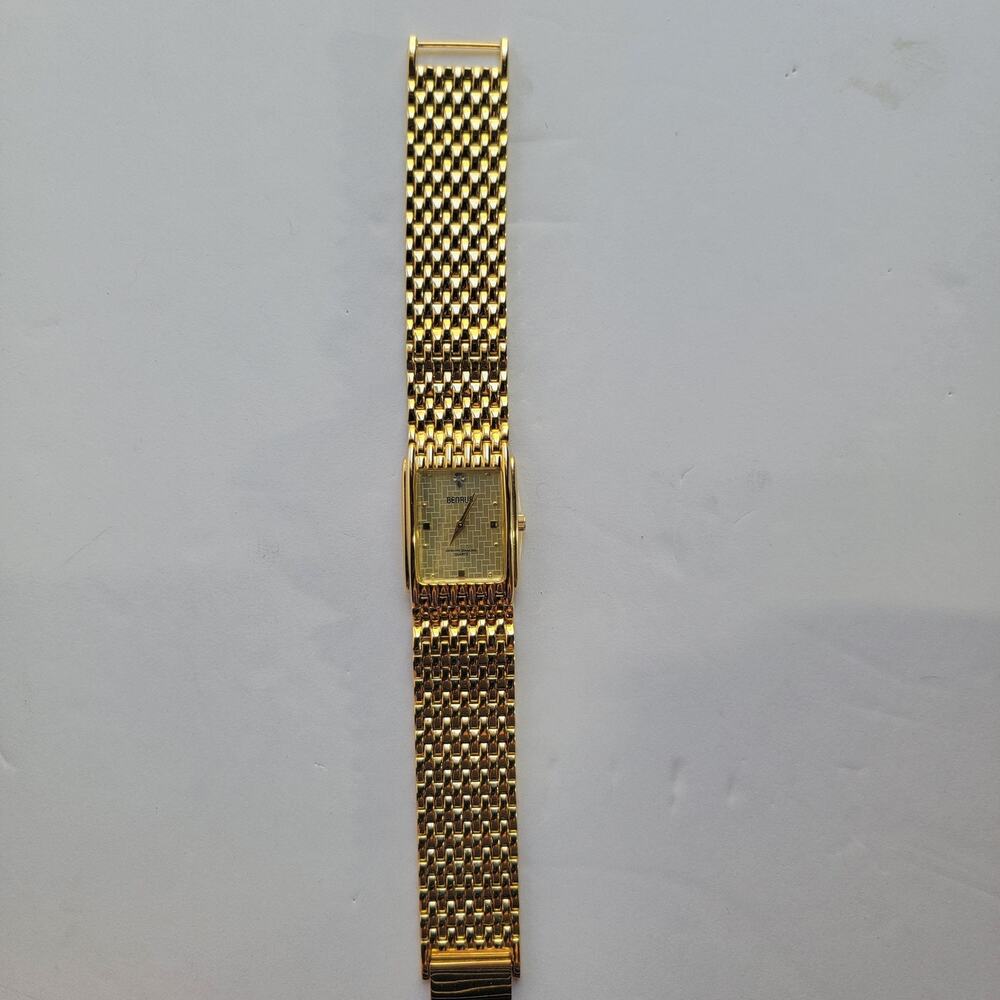 Vintage Benrus Womens Watch Gold Case Gold Dial Bracelet Quartz